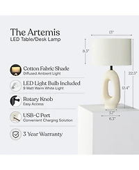 Brightech Artemis 22" Ceramic Led Table Lamp with Usb-c Charging Port