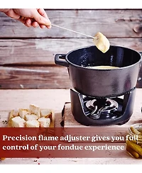 Alva Nori 2 Qt Enameled Cast Iron Fondue Set - Adjustable Burner & 8 Forks