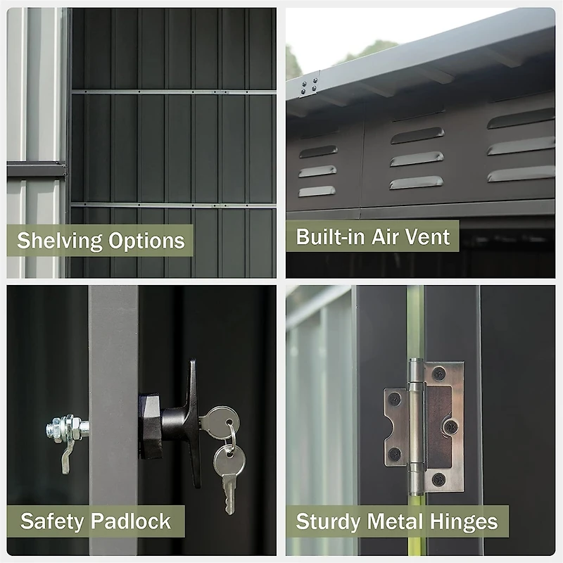Streamdale Metal Frame Garden Shed, Lockable Door, 5.45x3.69FT, Black