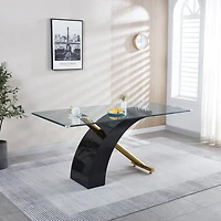 Rectangular Glass Top Dining Table, Modern Design Rectangular Room Table For Home (Black Or White)