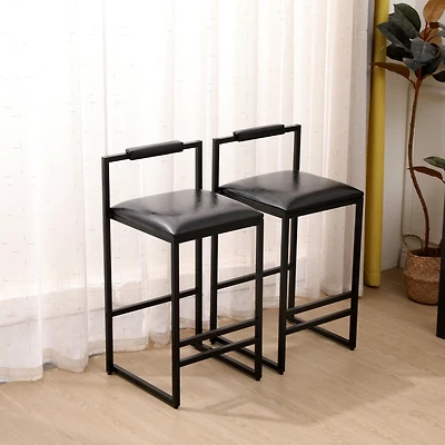 Simplie Fun Set of 2 Black Leather Bar Stools with Backrest