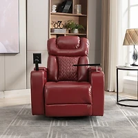 Streamdale Red Pu Leather Power Recliner with Swivel Tray & Storage