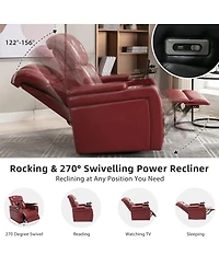 Streamdale Red Pu Leather Power Recliner with Swivel Tray & Storage