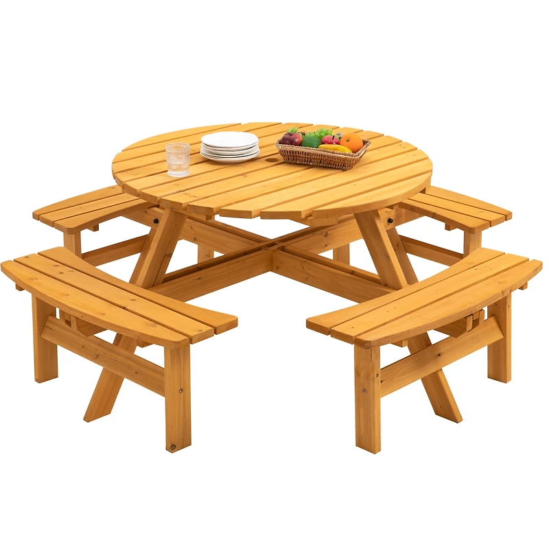 8 Person Wooden Picnic Table With Benches
