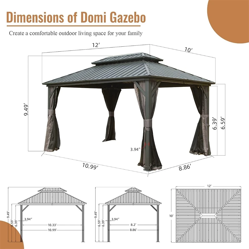 Streamdale 10' X 12' Hardtop Gazebo, Aluminum Metal Gazebo