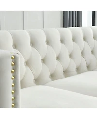 Streamdale Furniture Beige Velvet Sofa with Tufted Square Arm