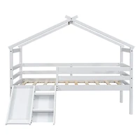 Streamdale Furniture Twin Low Loft House Bed With Slide, Ladder, Safety Guardrails, House Roof Frame, White