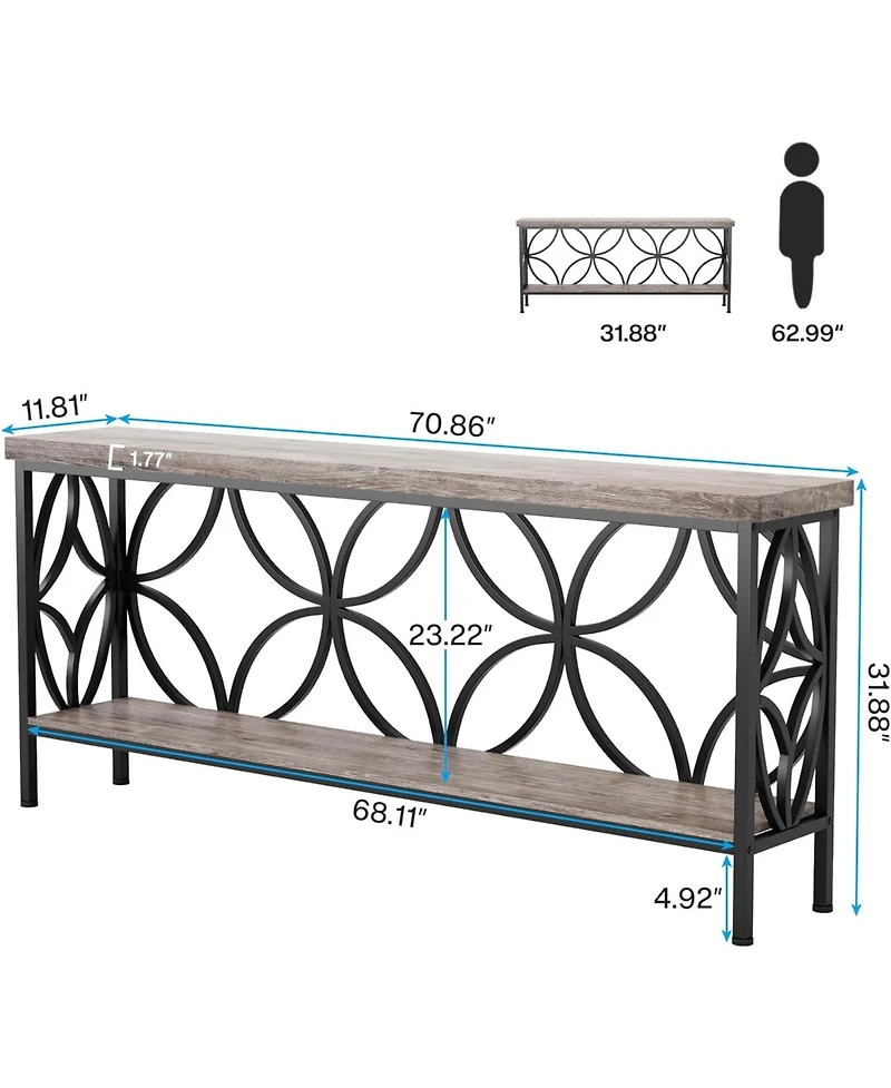 Tribesigns 70.9-Inch Narrow Sofa Table, Industrial Long Entry Console Table with Storage for Entryway, Living Room, Foyer, Unique Design