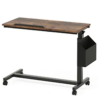 Tribesigns Height Adjustable C Shaped End Table with Wheels and Side Pocket, Mobile Sofa Snack Tiltable Drawing Board for Couch Bed