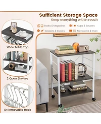 3-Tier Kitchen Baker's Rack with Microwave Shelf, Storage Hooks, and Utility Cart