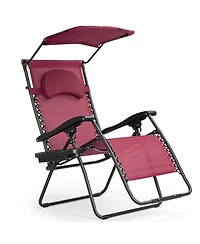 Slickblue Folding Recliner Lounge Chair with Shade Canopy Cup Holder
