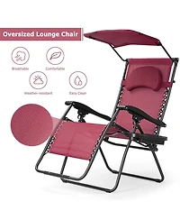Slickblue Folding Recliner Lounge Chair with Shade Canopy Cup Holder