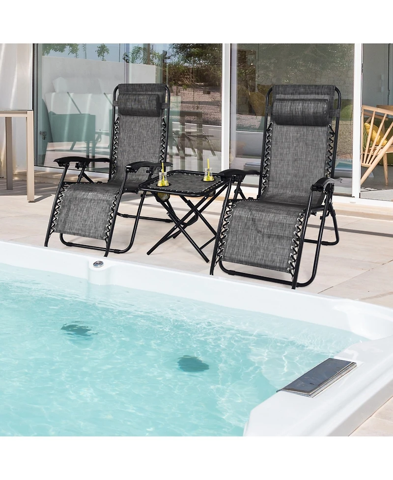 Slickblue 3 Pieces Folding Portable Zero Gravity Reclining Lounge Chairs Table Set