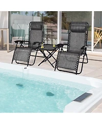 Slickblue 3 Pieces Folding Portable Zero Gravity Reclining Lounge Chairs Table Set