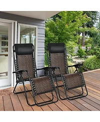 Slickblue 2 Pieces Folding Patio Rattan Zero Gravity Lounge Chair