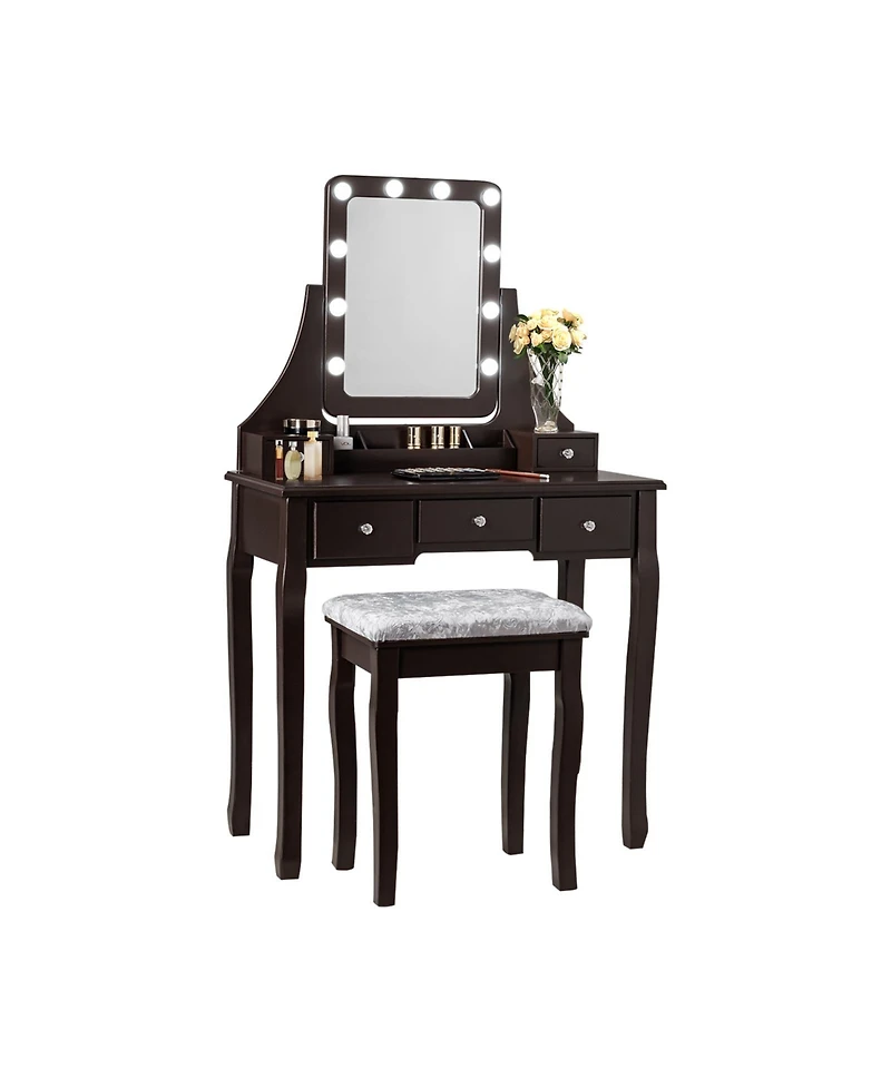 Sugift Vanity Dressing Table Set with 10 Dimmable Bulbs and Cushioned Stool