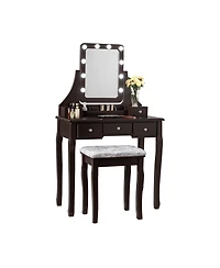 Sugift Vanity Dressing Table Set with 10 Dimmable Bulbs and Cushioned Stool