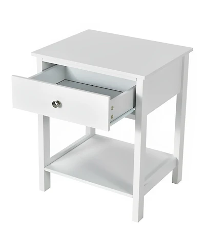 Sugift Wooden Storage Shelf Nightstands with Drawer for Bedroom and Living Room-White