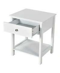 Sugift Wooden Storage Shelf Nightstands with Drawer for Bedroom and Living Room-White