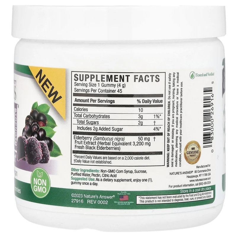 Nature's Answer Black Elderberry Sambucus Daily Gummies 2X Strength 3 200 mg