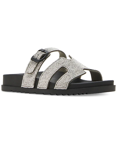 Madden Girl Women's Darling Rhinestone Embellished Footbed Slide Sandals