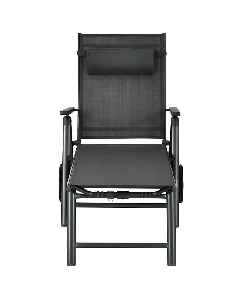 Slickblue Patio Lounge Chair with Wheels Neck Pillow Aluminum Frame Adjustable