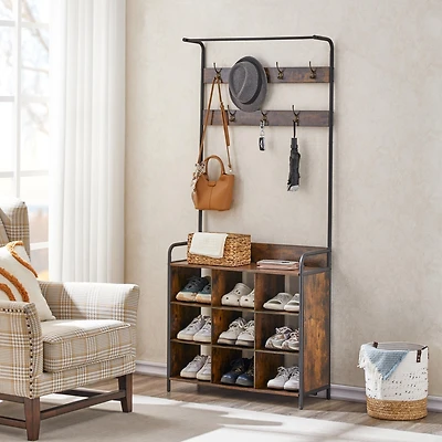 Hall Tree Coat Rack with 7 Hooks and Storage