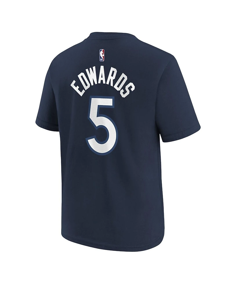 Nike Big Boys and Girls Anthony Edwards Navy Minnesota Timberwolves Icon Name Number T-Shirt