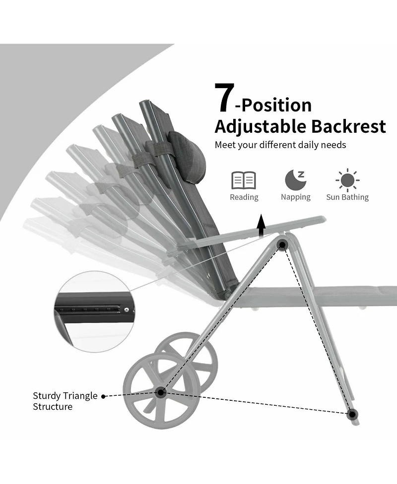 Slickblue Patio Reclining Chaise Lounge with Adjust Neck Pillow