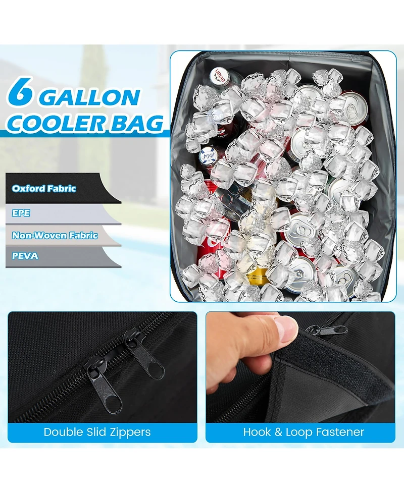 2-Person Canopy Porch Swing Padded Chair Cooler Bag Rotatable Tray Black