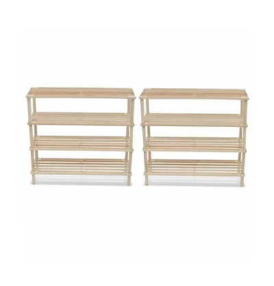 vidaXL 4-Tier Shoe Racks 2 pcs Solid Fir Wood