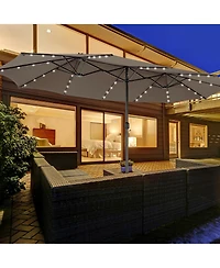 Gymax Outdoor 15' Double-Sided Patio Umbrella 48 Solar Led Lights Crank & Base Wine