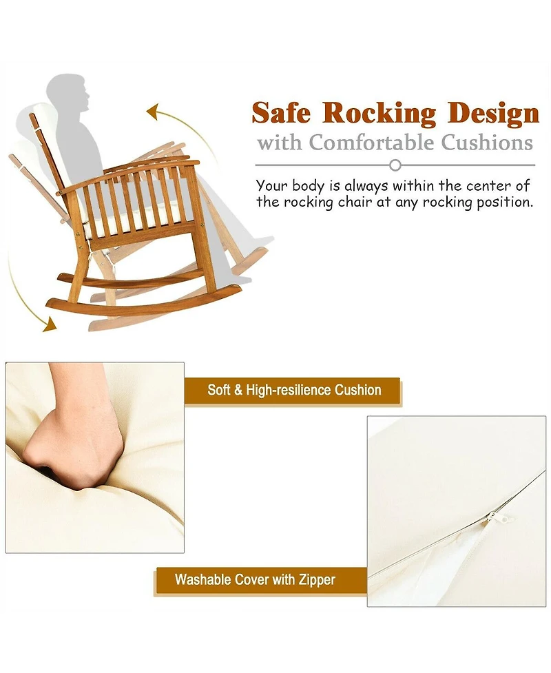 Sugift 2 Pieces Acacia Wood Patio Rocking Chair Table Set