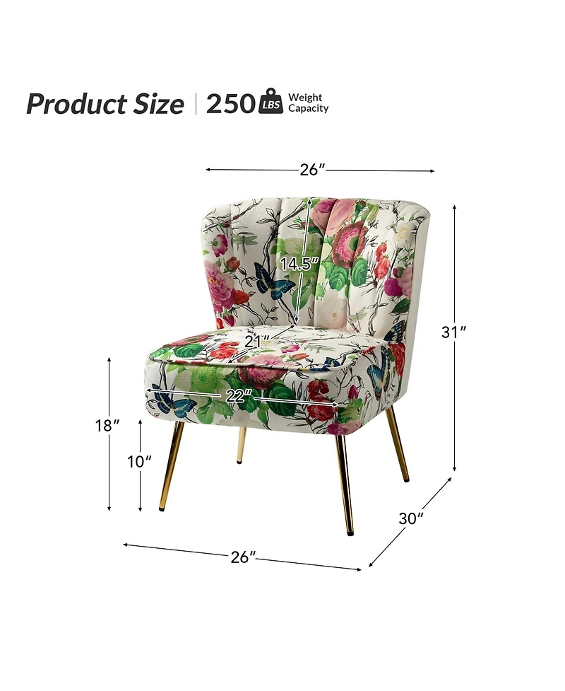 Tufted Floral Fabric Accent Chair with Gold Metal Legs for Living Room