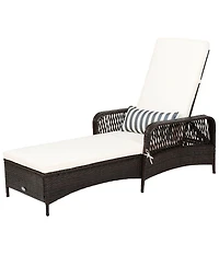 Slickblue Pe Rattan Armrest Chaise Lounge Chair with Adjustable Pillow