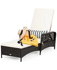 Slickblue Pe Rattan Armrest Chaise Lounge Chair with Adjustable Pillow