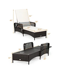 Slickblue Pe Rattan Armrest Chaise Lounge Chair with Adjustable Pillow