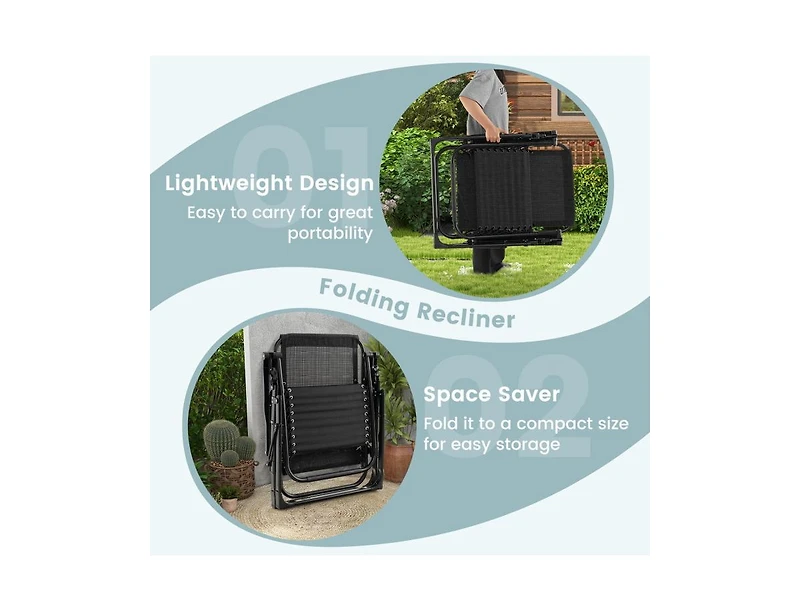 Slickblue Adjustable Metal Zero Gravity Lounge Chair with Removable Cushion and Cup Holder Tray