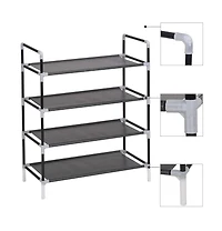 vidaXL Shoe Rack with Shelves Metal and Non-woven Fabric Black
