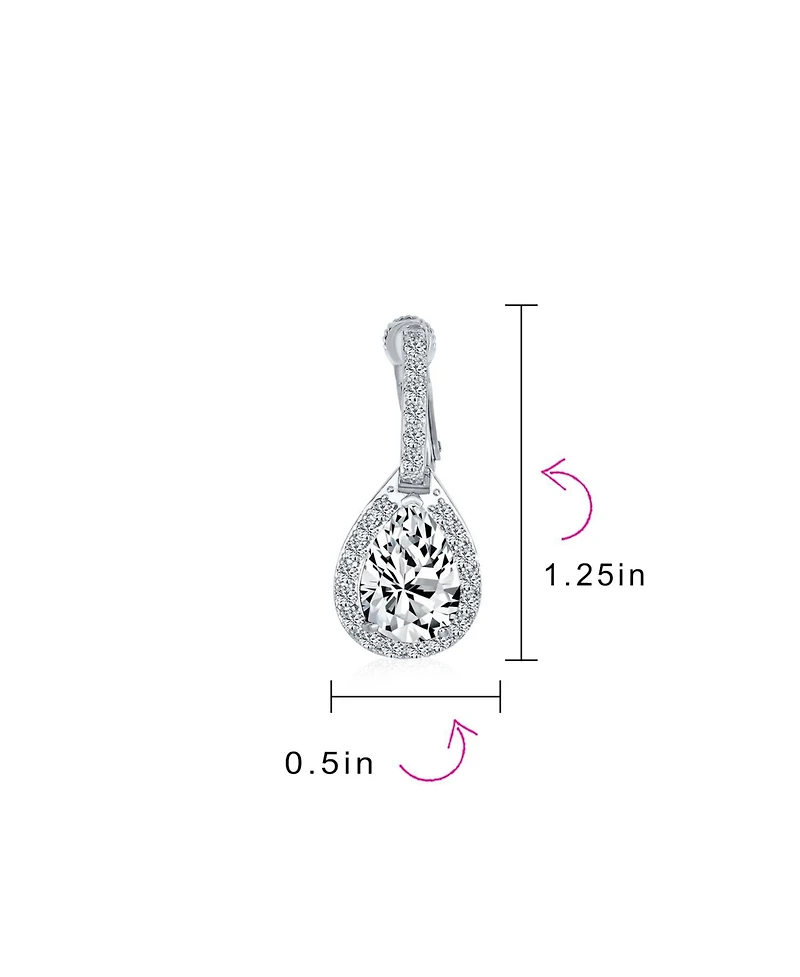 Bling Jewelry 7CT Style Halo Royal Blue Cubic Zirconia Cz Dangle Drop Teardrop Screw Back Clip On Earrings Rhodium Plated