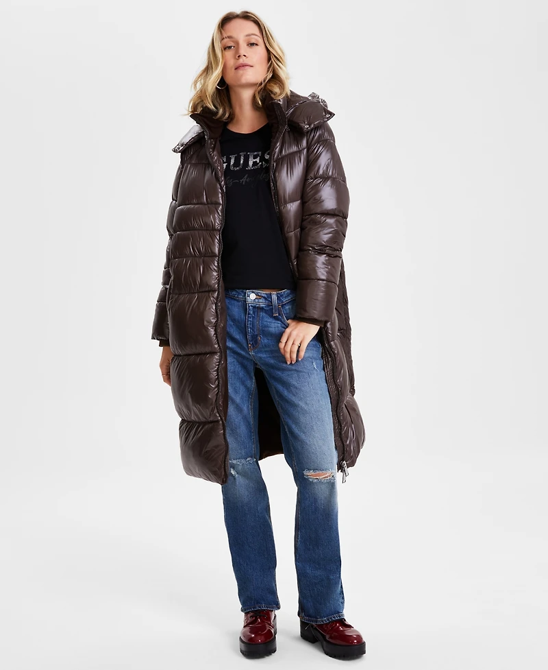 Guess Women's Shine Hooded Mid-Length Puffer Coat