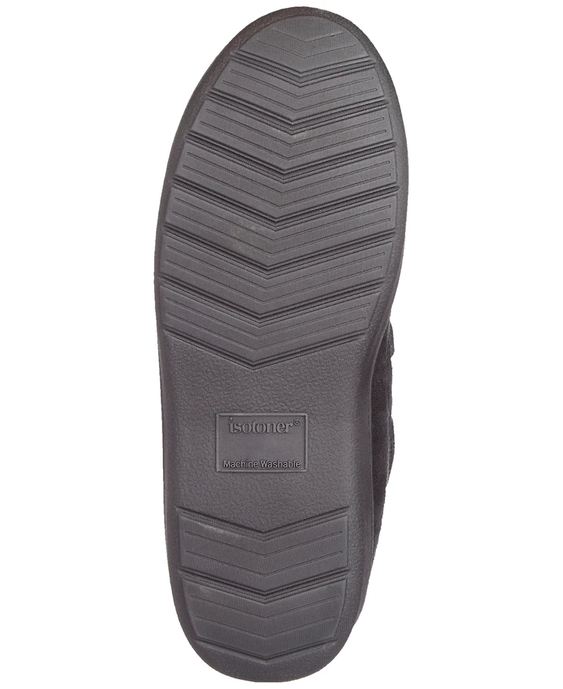 Isotoner Men's Water Repellent Microsuede Carter Boater Moccasin Slipper with Memory Foam