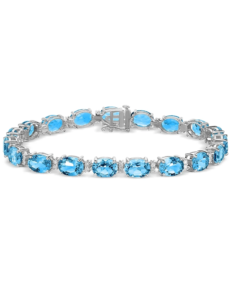 Garnet (28 ct. t.w.) & White Topaz (3/8 ct. t.w.) Oval Link Bracelet in Sterling Silver (Also in Blue Topaz, Amethyst, Peridot, & Citrine)