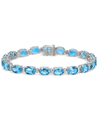 Garnet (28 ct. t.w.) & White Topaz (3/8 ct. t.w.) Oval Link Bracelet in Sterling Silver (Also in Blue Topaz, Amethyst, Peridot, & Citrine)