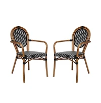 Merrick Lane Celia Set Of Two Stacking Thonet Bistro Style Chair With Arms, Pe Rattan Seat, And Metal Frame For Indoor/Outdoor Use