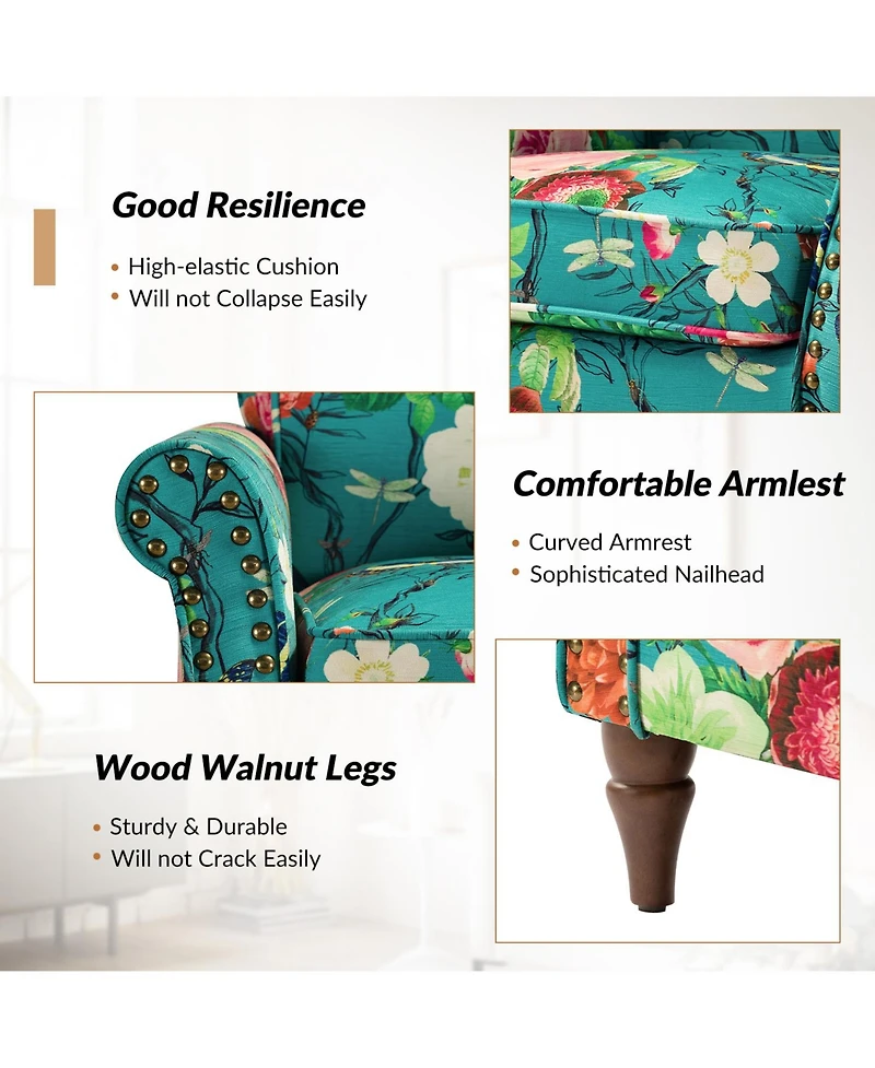 Avelina Wooden Armchair with Nailhead Trim