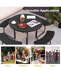 Outdoor 8-person Round Picnic Table Bench Set with 4 Benches & Umbrella Hole