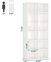 Tribesigns 71.65 Inch Tall Narrow Bookcase Bookshelf, White Modern Bookcase with 12 Cube Storage for Home Office, Vertical or Horizontal