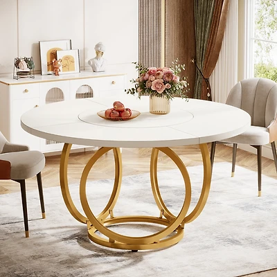 Tribesigns Round Dining Table for 4, 47-Inch Kitchen Table with Metal Base, Farmhouse Wood Dinner Table Coffee Table for Kitchen, Dining Room, Cafe