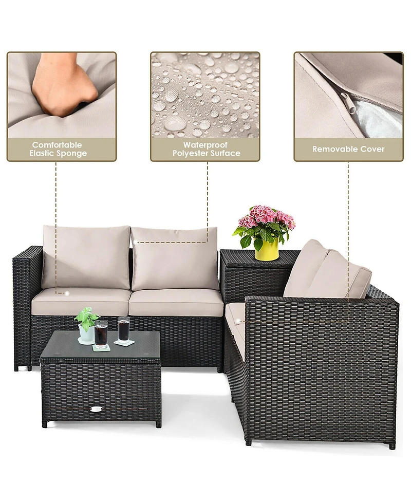 8PCS Outdoor Patio Rattan Furniture Set Cushioned Loveseat Storage Table